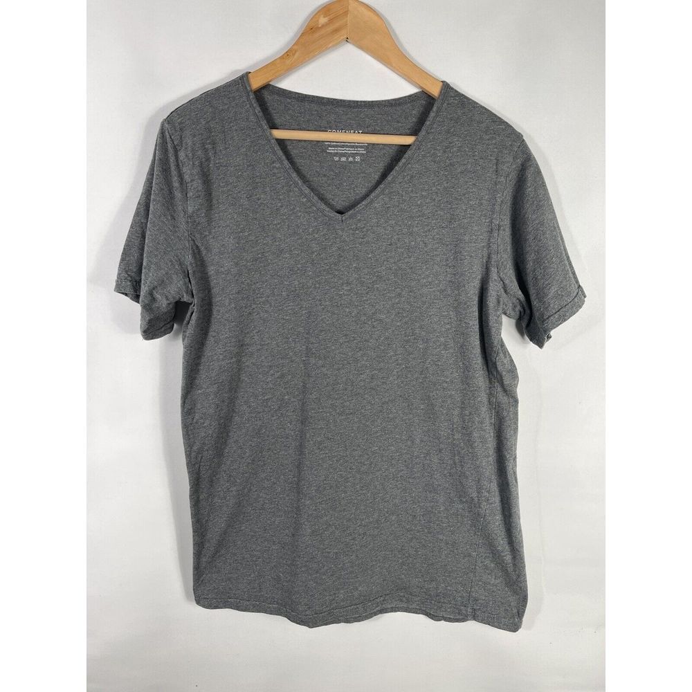 Comfneat Men's Large Gray Short‎ Sleeve V-Neck T-Shirt